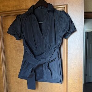 BCBGMaxAzria Black Puff-Sleeve Wrap Blouse